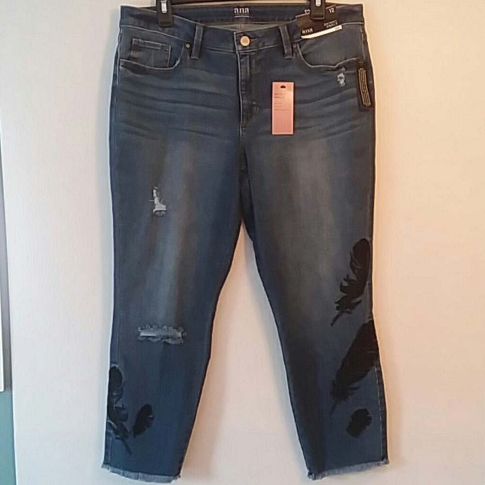 a.n.a Skinny Ankle Jeans with Feather Embroidery